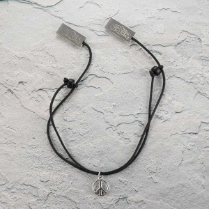 Capsurz® Hold Your Hat Down In the Wind Black Cord With Black Glass Beads And Peace Sign Charm